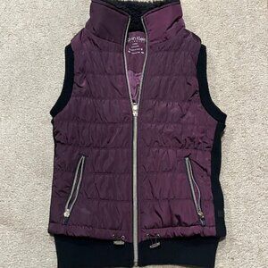 Calvin Klein Performance Burgundy Quilted Puffer Vest Black Faux Collar X-sm